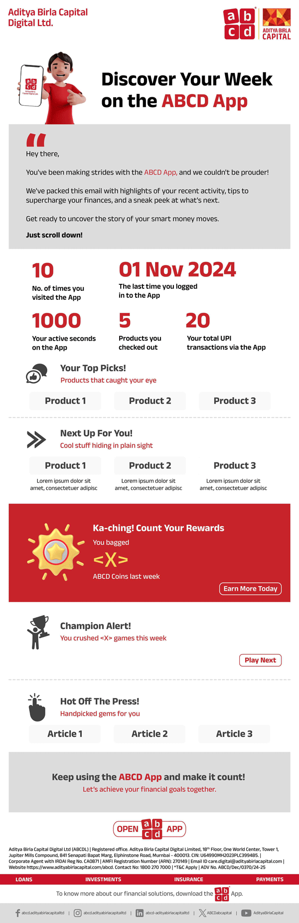Aditya Birla Weekly App Engagement email campaign