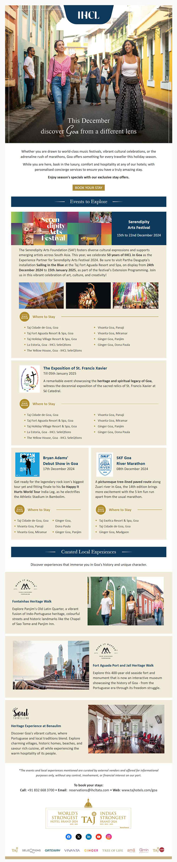 IHCL Goa immersive experiences email campaign