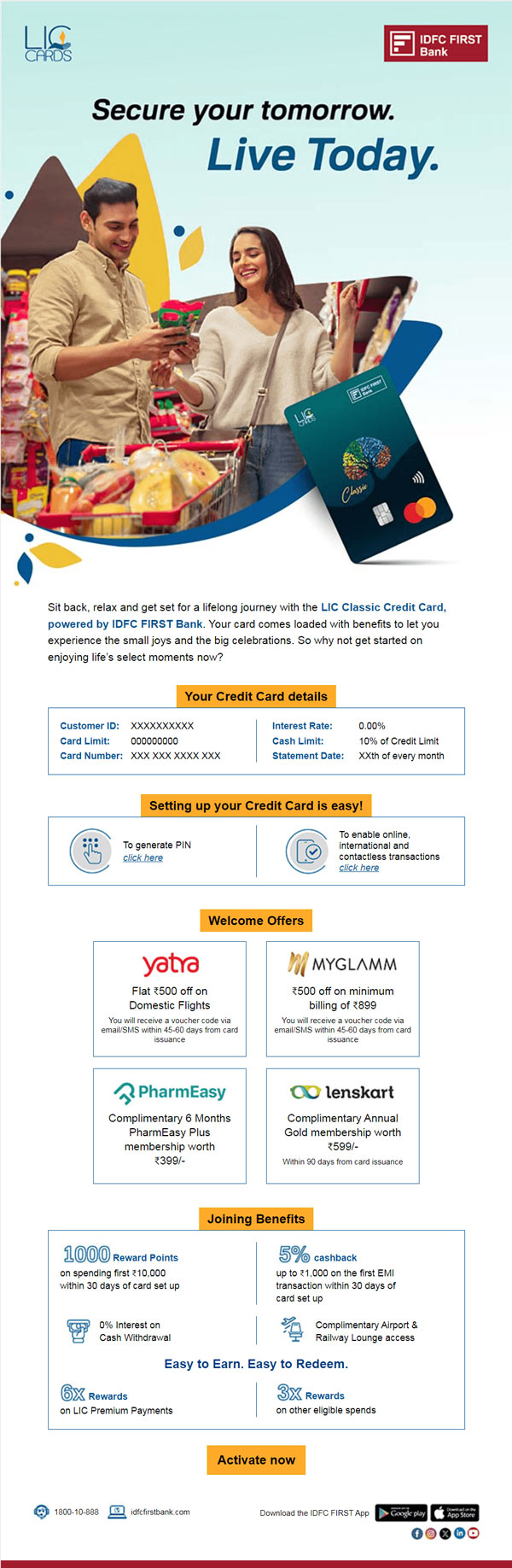 IDFC LIC Credit Card onboarding email