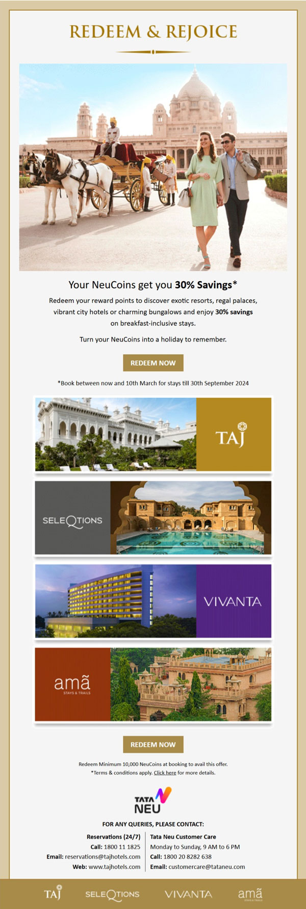 Taj Hotels Redeem Rejoice rewards email campaign