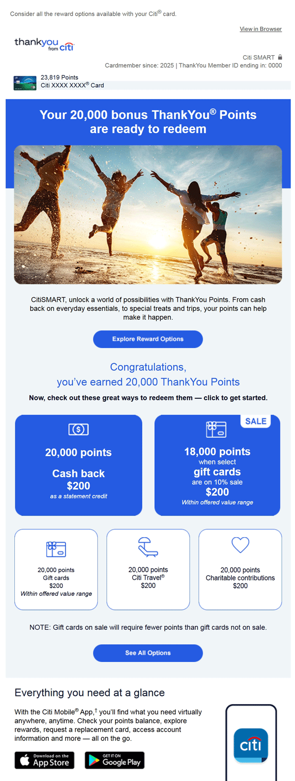 Citi ThankYou Points reward email campaign